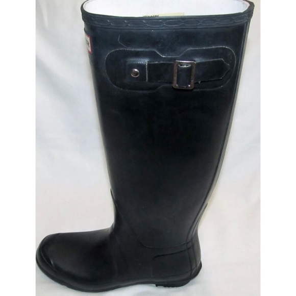 Hunter Black Matte Rubber Tall Rain Boots Rainboots Womens Size 8 Mens Size 7 - Picture 8 of 10